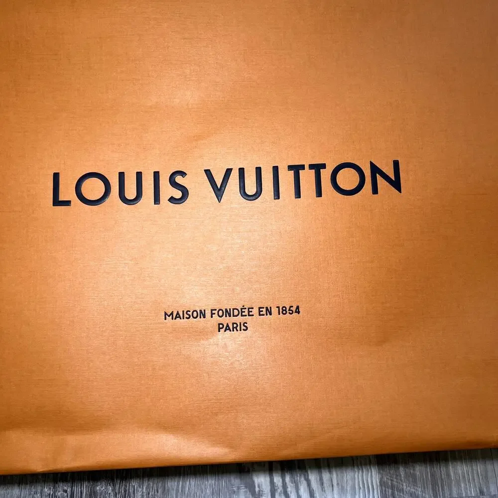 LOUIS VUITTON Large Orange Shopping Gift Bag Blue Handles Authentic
